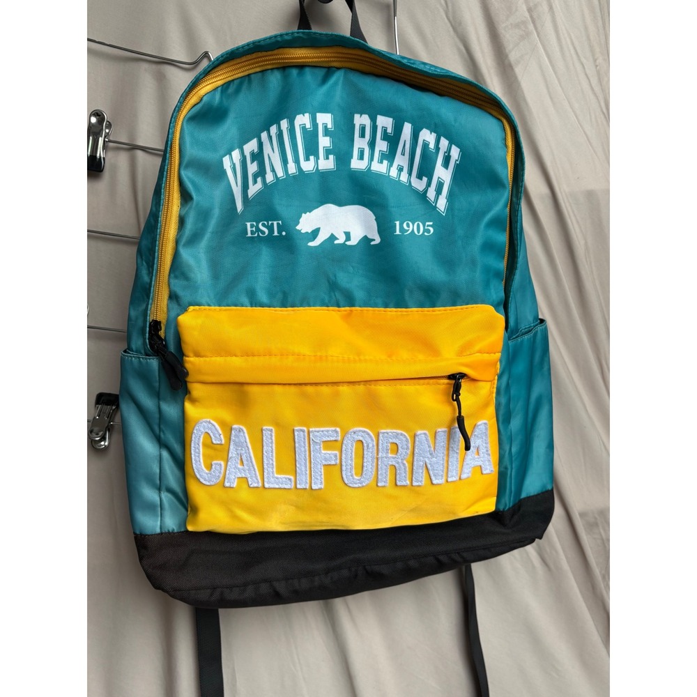 Venice Beach California Backpack Teal Yellow Souvenir School Travel Bag